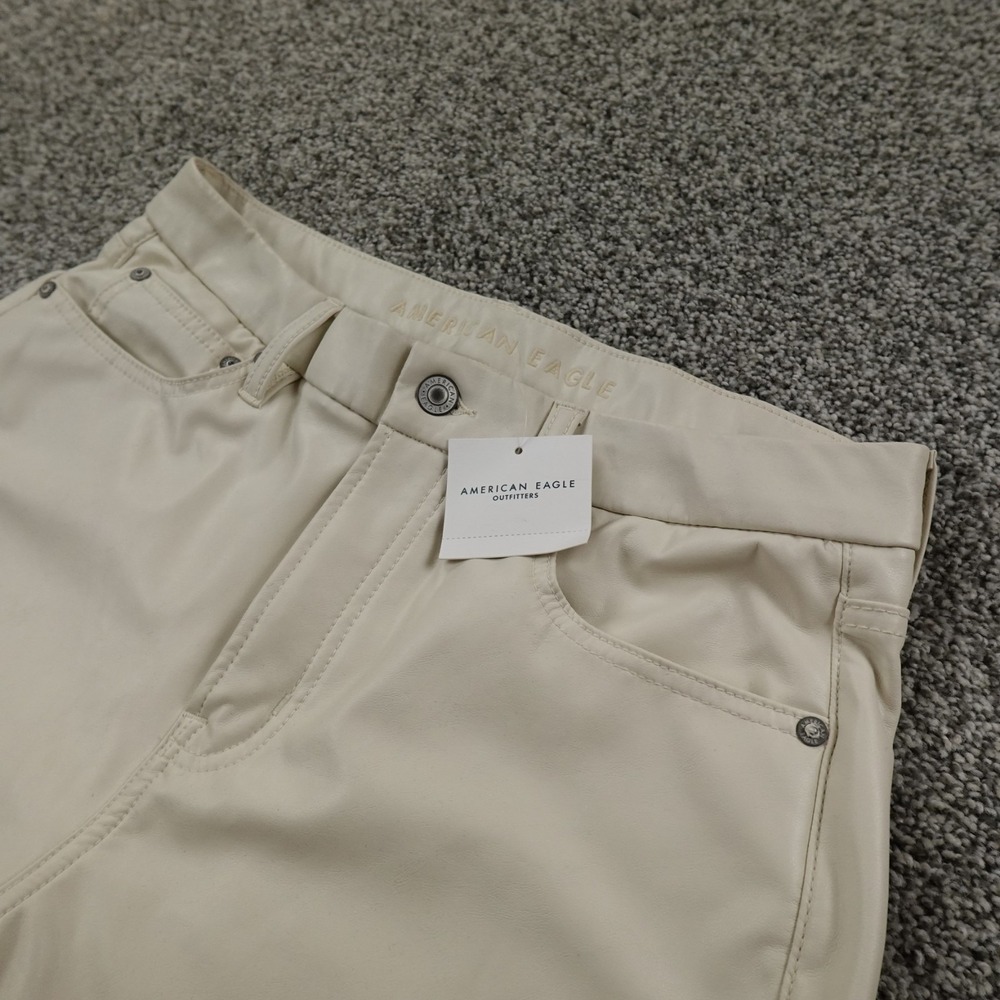 NEW American Eagle Pants Womens 10 White Beige High Rise Straight Stretch Flex